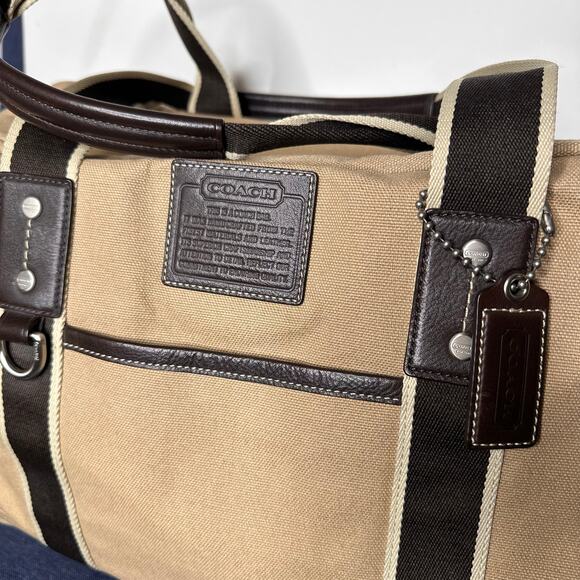 Coach Heritage Web Canvas Weekender Duffle Bag Carry On Travel 20" Tan F70582 - Picture 2 of 16